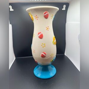 Temptations Colorful Ceramic Vase 10 inch with Easter egg Blue Base